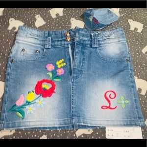 Blue Jeans Mini Skirt Floral Designs. Own Made.